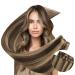 Ugeat 55 cm Double Weft Hair Extensions Human Hair with 100cm Sew in Hair Extensions Weft Human Hair Extensions Dark Brown Highlight with Caramel Blonde #P4/27 Sew in Hair 105g 22in 3.Weft#P4/27