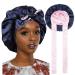 HAIMEIKANG Satin Bonnet-Silk Sleep Cap Non Slip Hair Wrap for Women Night Cap for Long/Curly Hair with Elastic Tie Band(Navy Blue+Pink)