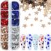 12 Grids Holographic Star Nail Glitter Sequins Star Nail Art Stickers Decals Red Blue Sliver Gold Star Glitter for Independence Day Nail Decorations 4th of July Nail Glitter for Acrylic Nails