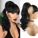 LEOSA 16 Inch Body Wave with Bang Ponytail Extension Hairpin Clip in Hairpieces Bang with Ponytail Heat Resistant for Women