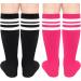 Kids Toddler Soccer Socks - 2 Pack Knee High Cotton Striped Tube Socks (3-6 Years) - Hot Pink/White, Black/White - Buy Online on GoSupps.com