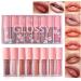 HONGZHUANG 8PCS High Shimmer Liquid Lip Gloss Set  Glitter Nude Lipstick kit  Moisturizing and Plumping Make your Lip Full and Charming Gift Box for Women and Girls