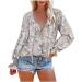 Womens Bohemian Floral Print Ruffled Top | Fall Long Sleeve Blouse 2022 | V Neck Lace Up Sweatshirt - XX-Large Gray - Buy Online on GoSupps.com