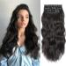 4PCS Hair Extensions Clip in 20 Inches Long Curly Clip in Hair Extension Synthetic Clip on Hair Extensions Soft Wavy Brown Hair Extensions (Color:Natural Black)