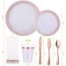 175 Piece Rose Gold Dinnerware Set -Disposable Dinnerware Set with 25 Guest-50 Rose Gold Rim Plastic Plates-25 Rose Gold Plastic Silverware-25 Rose Gold Plastic Cups-25 Linen Like Paper Napkins - Buy Online on GoSupps.com
