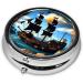 Cartoon Pirate Ship Portable Metal Pill Box - 3-Compartment Travel Case for Small Pills | Hinged Design | Perfect for On-the-Go - Buy Online on GoSupps.com