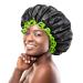 Mikimini extra large black shower hood for women and men thick braids for long hair reusable waterproof double-layer XL bathroom hood with bright green border XL (1 piece) black+green