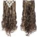 8Pcs Clip in Hair Extensions 24inch Curly Wavy Brown Synthetic Hairpiece - Dark Brown & Golden Brown - Buy Online on GoSupps.com