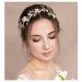 SWEETV Handmade Wedding Headpieces for Bride Hair Accessories Flower-Leaf Bridal Headband Rose Gold Wedding Hair Piece