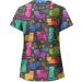 Cat Flower Print V Neck Scrub Top - XX-Large - Black | Nurse Uniform with Pockets - Buy Online on GoSupps.com