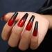 Kikmoya Long Press on Halloween Nails Ombre Red Black Fake Nails 24pcs Ballerina Glossy Design Stick on Nails for Women Acrylic Artificial Mystery False Nails (Red Black Ombre Coffin)