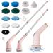 KrenLak Electric Spin Scrubber Cordless Cleaning Brush with 11 Replacement Heads Adjustable Extension Handle and Dual Speeds Power Scrubber Bathroom Cleaner Brush for Tub Floor Tile (Pink)