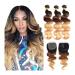 Tomyeus Human Hair Bundle Color Brazilian body wave hair weaving 3 bundle with closure blonde 1b/4/7 remy ombre human bundle with part 4 4 lace closure hair part extensions 16 18 20 with 14 middle part