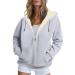 Hanxiulin fleece plush jacket fluffy warm zipper wool jacket women fleece jacket warm sweater down jacket warm bomber jacket long thick autumn winter coat hoodies for women gray 3xl