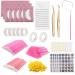 Lash Extension Supplies Kit with Large Eyelash Mirror Breathable Tape Glue Holder Professional & Precision Grip Tweezers Eye Patches Micro Swab Brush Eyebrow Brush and Lip Brush