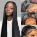 13x6 HD Straight Lace Front Wigs Human Hair 180 Density Transparent Glueless Lace Bone Straight Human Hair Wigs for Black Woman Pre Plucked with Baby Hair Brazilian Virgin Hair Natural Black 24 Inch 24in 13x6 Straight La...