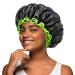 mikimini Black Shower Cap 1 Pack Reusable Double Layers Waterproof Bathing Shower Hat with Soft Comfortable PEVA Lining non-fading Stretchy Shower Cap for Women Men & Girls Medium (Pack of 1) Black+Green