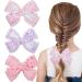 3 Pcs Pearl Hair Bows for Girls Rhinestone Bow Alligator Hair Clips Glitter Floral Bow Hairpins Holiday Hair Accessories for Women Xmas Party Gifts (Pink)