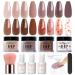 AZUREBEAUTY Floral Dip Powder Nail Kit Starter Fall Winter Nude Brown Grey Dipping Powder Liquid Set with Base Top Coat Activator Dip Dried Flowers for French Nails Art Manicure DIY Salon