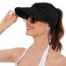Komorebi Sun Hat for Women UV Protection Sun Visor Wide Brim Summer Beach Hat Packable Ponytail Hat 01 Black One Size