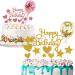 2 Pcs Happy Birthday Cake Toppers Personalised Rose Gold Cake Decorations Balloon Cake Topper Stars Heart Birthday Cake Decorations for Girls Boy Women Men (Pink/Gold)
