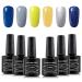 LagunaMoon Gel Nail Polish Set - 6 Colours Glitter Blue Metallic Silver Yellow Grey High-Shine Kit Gel Polish for Salon Quality DIY Nails - UV LED Soak Off Lacquer Kit Varnish Manicure & Pedicure