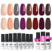 AIBRIT Gel Nail Polish 11Pack, 8 Colors Gel Polish and 3Pcs Base Coat, No Wipe Glossy Shiny & Matte Top Coat, Soak-off Curing Nail Polish for Women, All-Season Manicure Nail Art at Home,Purple, Vintage Red, Dark Brown, Gra…