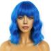LANCAINI Short Bob Wigs with Bangs for Women Loose Wavy Blue Wig Curly Wavy Shoulder Length Bob Synthetic Cosplay Wig for Girl Colorful Costume Wigs(Blue)