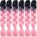 LDMY Braiding Hair- 6pcs/pack 24Inch Ombre Black to Pink Braids Extensions Synthetic Hair Women 100g/pc 38