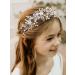 IYOU Flower Girl Headpiece Gold Flower Pearl Headband Leaf Crystal Bridal Wedding Hair Accessories for Girls
