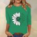 Shop Bijerou Women's Elegant Sunflower Print Cotton Shirt - 3/4 Sleeves Perfect for Training & Styling with White Jeans | International Shipping - Buy Online on GoSupps.com