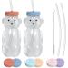Honey Bear Straw Cup 2-pack with Travel Lid 8oz straw bear cup for babies improved lid design Honeybear baby cup straw Honey bear bottle cup Straw learning therapy cup (BlueberryPie/Firetruck) Blueberry Pie/Firetruc...