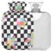 NAANLE hot water bottle with cover black and white plaid flower transparent hot water bottle heat bottle for back pain relief handfoot warmer neck warmth and cold therapy 2l