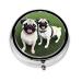 Mini Metal Pill Box 2.0x2.0x0.7 in Round Travel Medicine Pill Organizer Box for Purse Pocket Funny Happy Pug Dog Picture Black