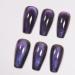 Press On Nails - Midnight Purple | Dark Glitter Velvet Coffin Nails | 24 Reusable Cat Eye Design for Women and Girls - Buy Online on GoSupps.com