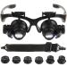LED Double Eye Jeweler Watch Repair Magnifying Jewelers Loupe Magnifying Glasses with 4 Interchangeable Lens 10X/15X/ 20X/25X Head Magnifier Glasses for Close Work Electronics Jewelry Repair