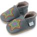 Dotty Fish Soft Leather Baby Shoes | Non-Slip Suede Soles | Toddler Boys 2-3 Years | Grey Rainbow Star Design - Buy Online on GoSupps.com