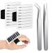 OIIKI 4PCS Eyelash Extension Hand Pallet  Acrylic Lash Holder Pallet with Adjustable Wrist Strap  with 2PCS Straight and Curved Tip Tweezers  for Eyelash Extension Holder Lash Tool