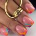 24Pcs French Tips False Nails Short Square Nude Pink Press on Nails Glossy Ballerina Glue on Nails with Elegant Design Acrylic Full Cover Stick on Nails for Women Girls Manicure Decoration Colorful