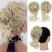 S-Noilite Claw Clip Messy Bun Hair Pieces Tousled Updo Hair Bun Hair Chignon Curly Wavy Hair Scrunchies Synthetic Ponytail Hair Extensions for Women - Ash Blonde to Bleach Blonde 24T613