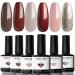 modelones Holiday Gel Nail Polish Set 6 Colors Brown Dark Red Gel Polish Kit Glitter Champagne Gold Nude Pink Grey Nail Polish Gel Soak OFF LED Manicure Nail Art DIY Home Salon Gift for Women live in luxury 1.25 ml (Pack of 6)