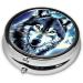 Wolf Under Moon Portable Metal Pill Box | 3-Compartment Mini Design for Travel | Small Pill Organizer | Hinged Fastening | Black - Buy Online on GoSupps.com