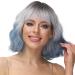 Yamel Wavy Bob Wig with Bangs Natural Ombre Silver Blue Wig Synthetic Hair Shoulder Length Short Curly Ombre Wigs for Women Wavy T2# Ombre Silver Blue