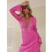 Women's Party Dress Deep V Neck Sexy with Belt Flare Long Sleeve Long Dresses High Waist Elegant XL Rose Red - Buy Online on GoSupps.com