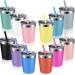 Yahenda 12 Set Kids Cups with Straws and Lids Stainless Steel Sippy Cup Double Wall Vacuum Insulated Water Bottle Spill Proof Hot Drink Tumbler Toddler Smoothie Cup 8.5 oz Bright Color