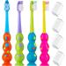 Kids Toothbrushes 4 Pack - Soft Contoured Bristles - Child Sized Brush Heads (3-10 Year Old) - Suction Cup for Fun & Easy Storage - Assorted Set (Blue, Orange, Pink, Yellow, Purple, Green) 4 Count (Pack of 1) Multi-color