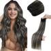 LAAVOO Extension Tress Real Hair 60cm Black Balayage Sew In Weft Hair Extensions Real Hair Lang Black Ombre Silver #1b/S/1b Hairy Force Real hair for sewing 100g 60cm 1.36 #1b/S/1b
