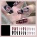 Long Coffin Press On Nails - Black Pink Star Love Pearl Design | 24pcs Full Cover Gel Nail Kit for Women - Buy Online on GoSupps.com
