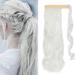 Ponytail Hairpiece Braid Clip in Ponytail Hair Extension Synthetic Hair Extension Hair Piece Wrap on for Women 43 cm Wavy-White