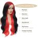 Ombre Red Root Highlight Side Part Wig | Skunk Stripe Long Wavy Synthetic Hair | Body Wave Lace Front Wig for Black Women (RS200D/1B) - Buy Online on GoSupps.com